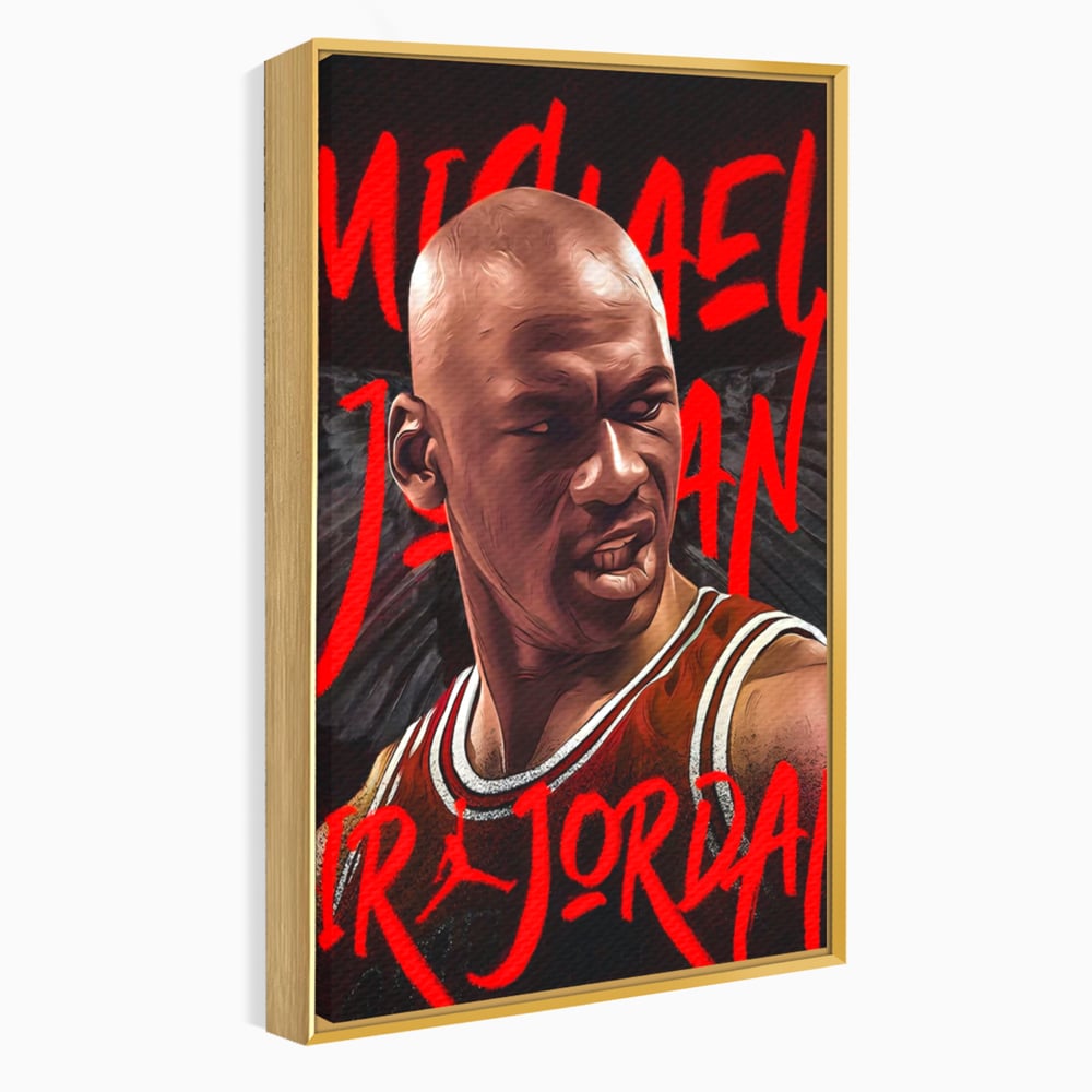 Tablou canvas cu portret grafic cu michael jordan, in rama de aluminiu auriu